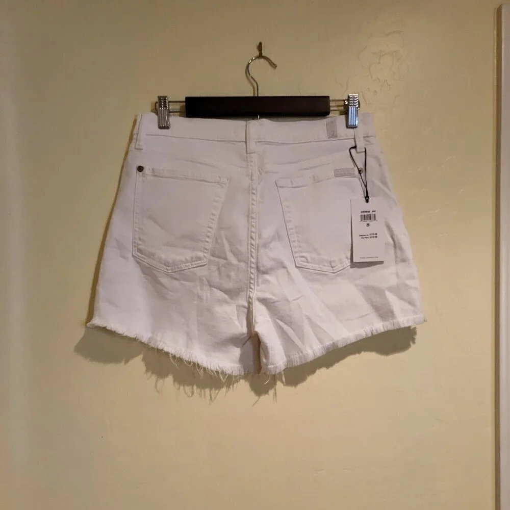 7 for all mankind  White Denim cut-offs with fringed hem Size 29 and Size 30 NWT - Picture 10 of 12